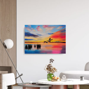 Cuadro de Patos Volando al Atardecer