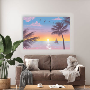 Retablo Playa Atardecer Rosado