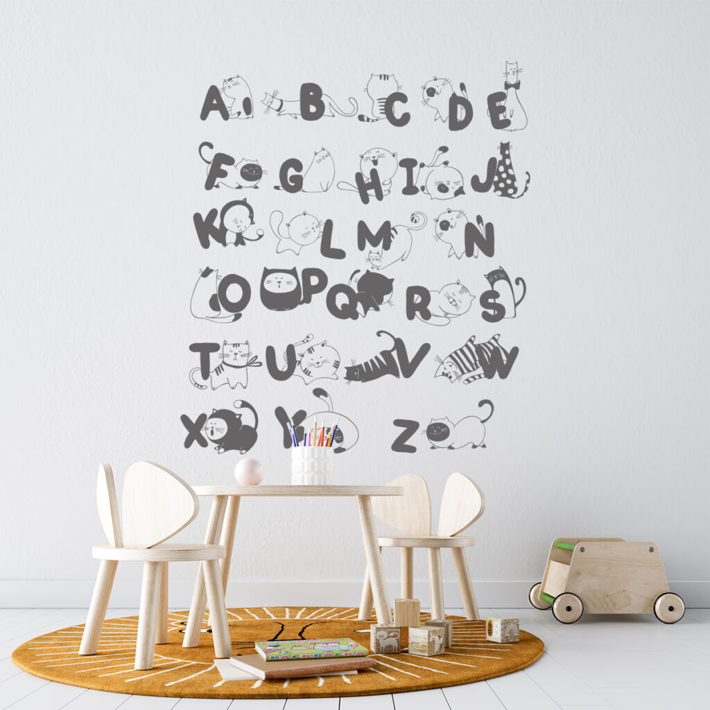 Vinilo Decorativo Infantil Alfabeto con Gatos | Arkanta Colombia
