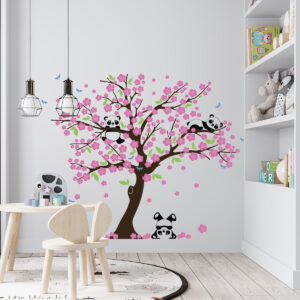Vinilo Decorativo Infantil Cerezo y Pandas