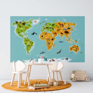 Vinilo Decorativo Infantil Mapamundi Animal