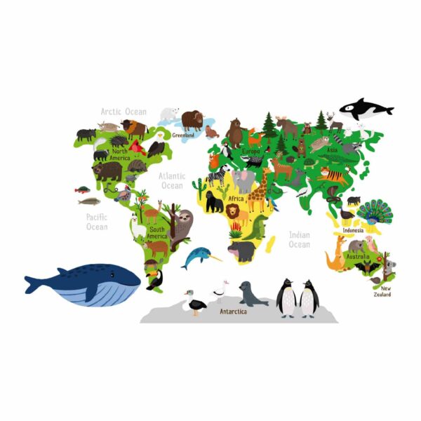 Vinilo de Mapamundi Infantil con Animales | Arkanta Colombia