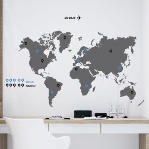 Vinilo Decorativo de Mapamundi con Marcadores