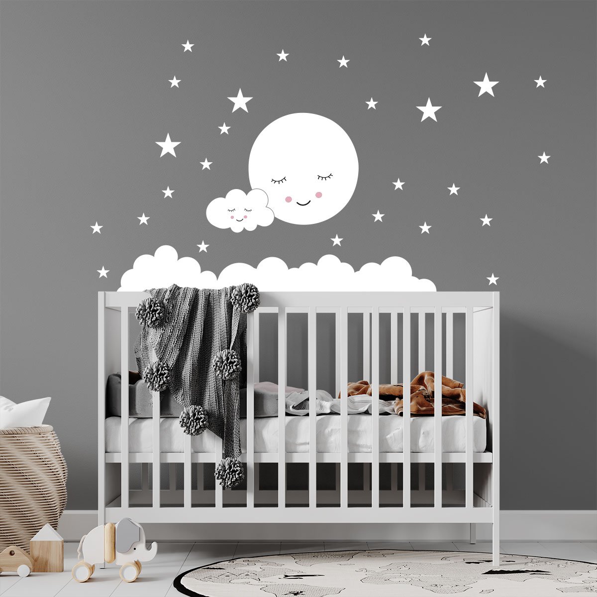 Vinilo Infantil Luna Y Nube Con Estrellas   Envío Gratis