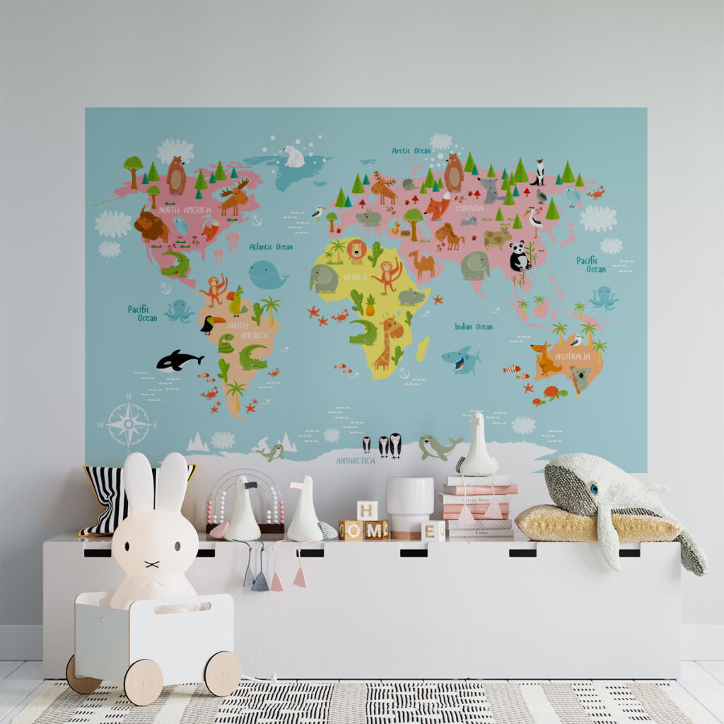 Vinilo de Mapamundi Infantil con Animales | Arkanta Colombia