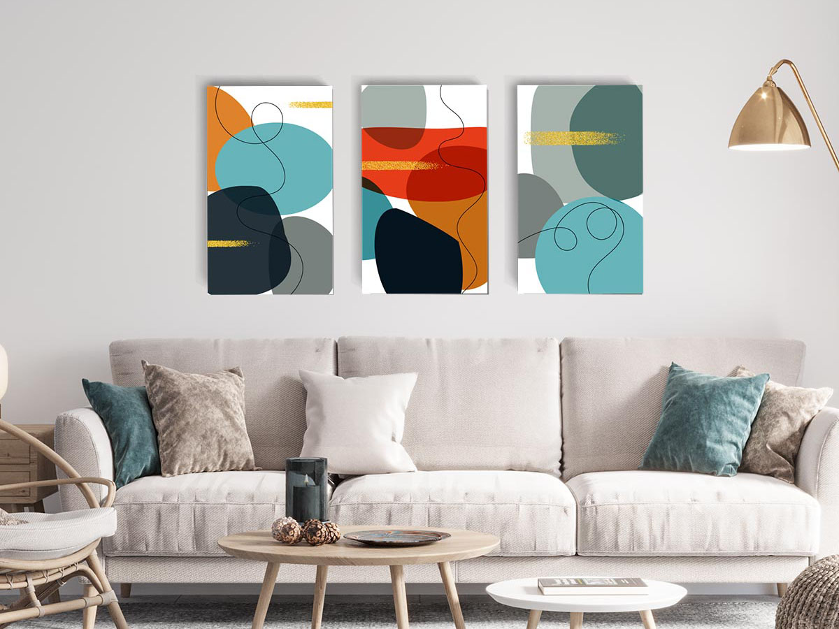 Cuadros-Decorativos-Abstractos-ABSTRACT-TRIPTICLE-Arkanta Tríptico de cuadros decorativos para paredes por Arkanta