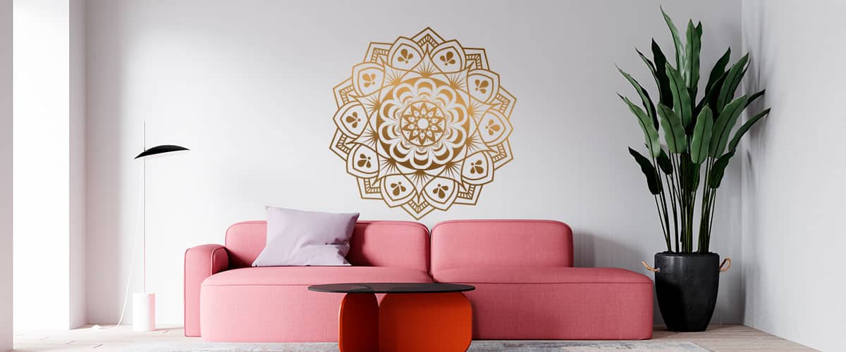 Decoración con mandalas en vinilos decorativos, gama de colores para ambientar paredes